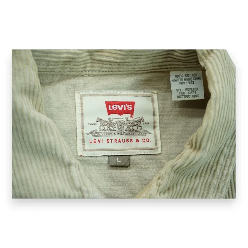 Vintage Levi's Corduroy Shirt Jacket Men's L Zip‎ Up Tan 90s Y2K Cotton Retro